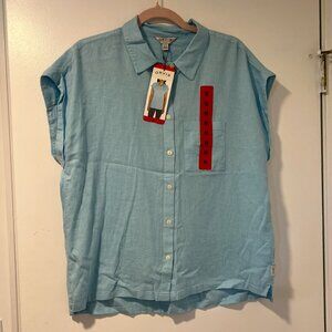 Orvis Sky Blue Linen blend Cuff Sleeve Button up Blouse Medium NWT